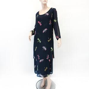 New Options Kate Geddes Vintage black butterflies beaded fairy dress Small Y2K